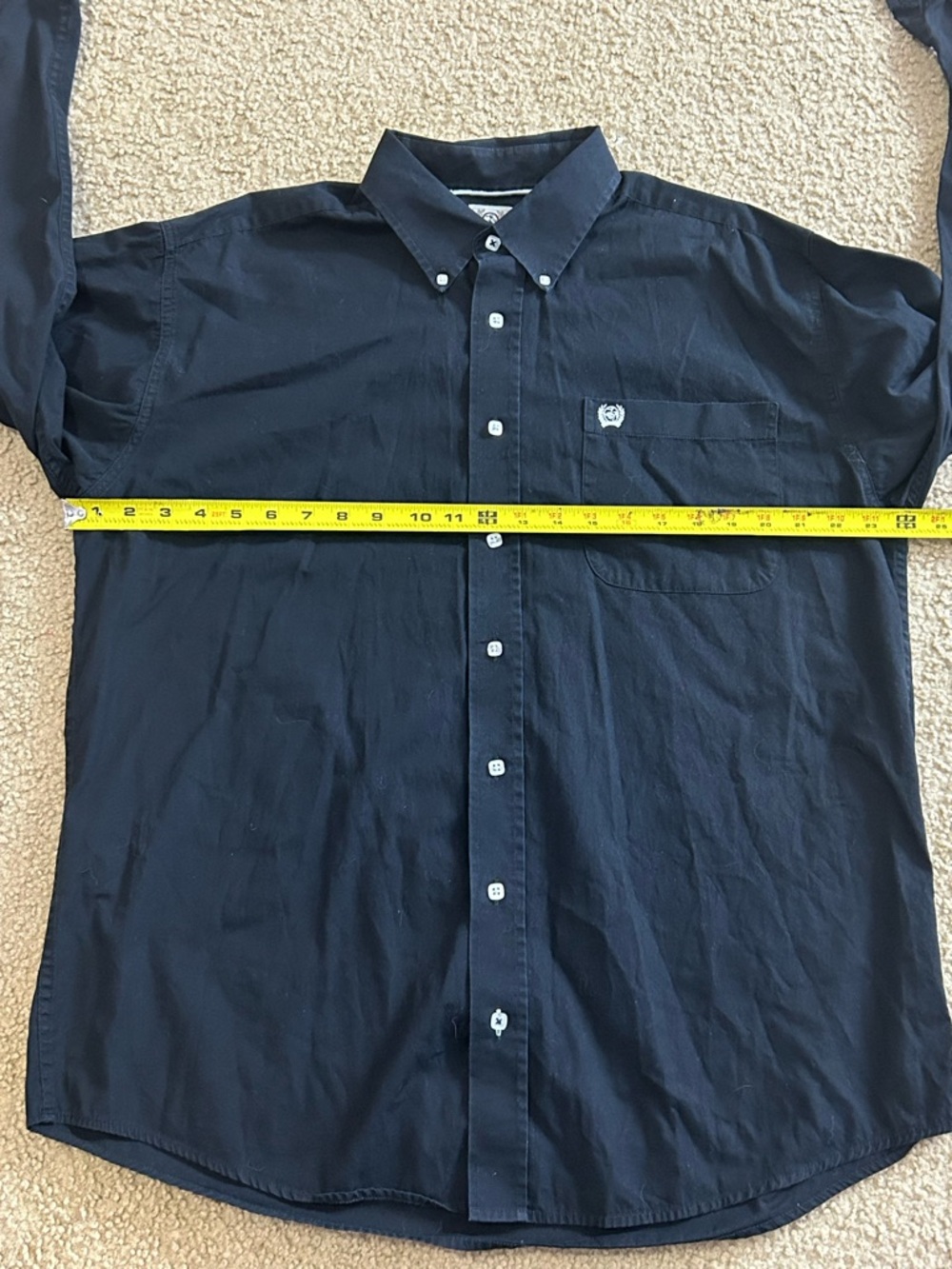 Cinch Black Button Down Shirt 100 % Cotton Long Sleeve Pocket Size Medium - Picture 6 of 8